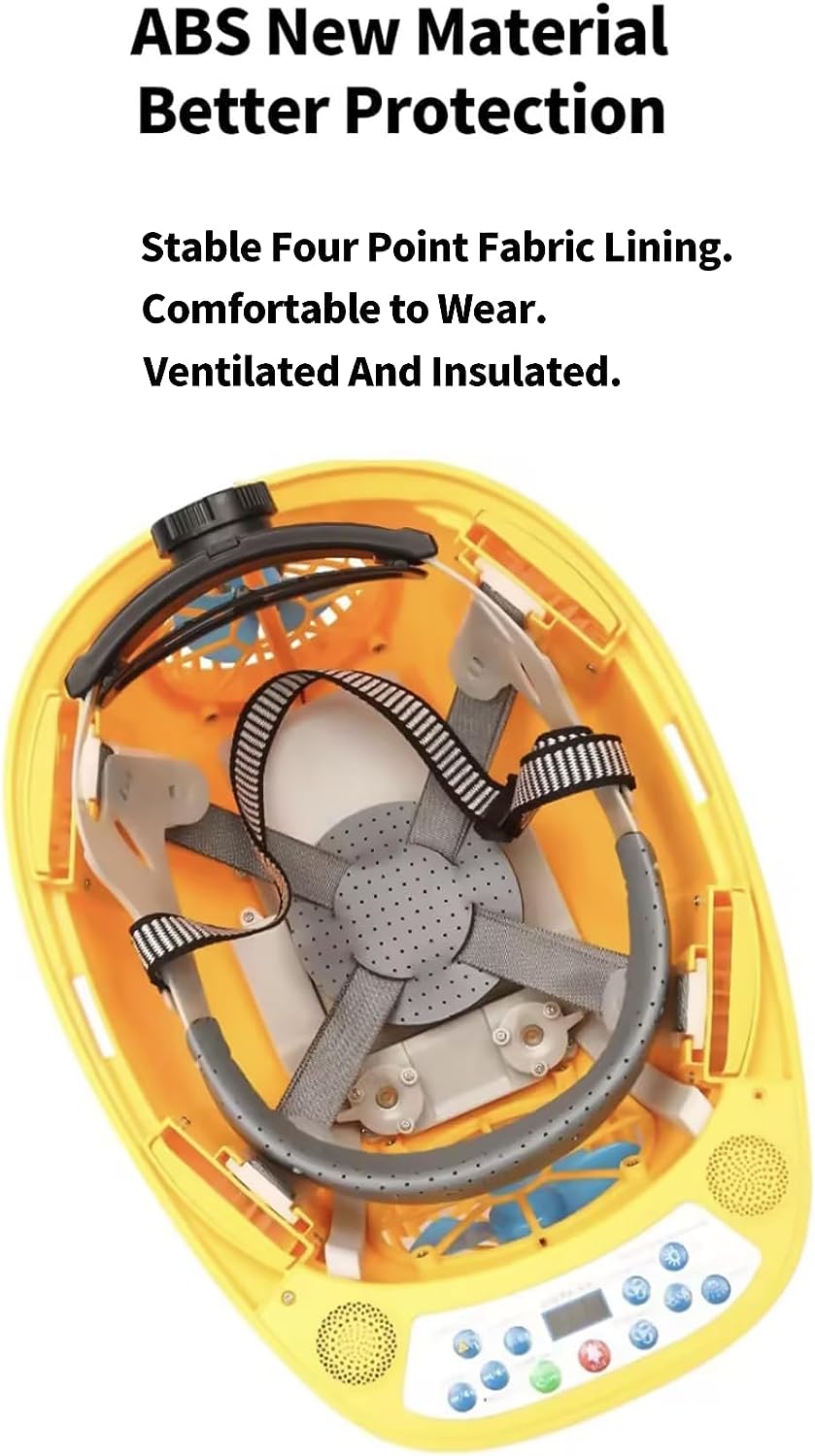 Construction Hard Hat Solar Helmet with 4 Fans,2 Face Masks,Double Cooling,Headlamp, Bluetooth Function,USB Phone Charging Port,Built-in High Capacity Battery for Home Improvement