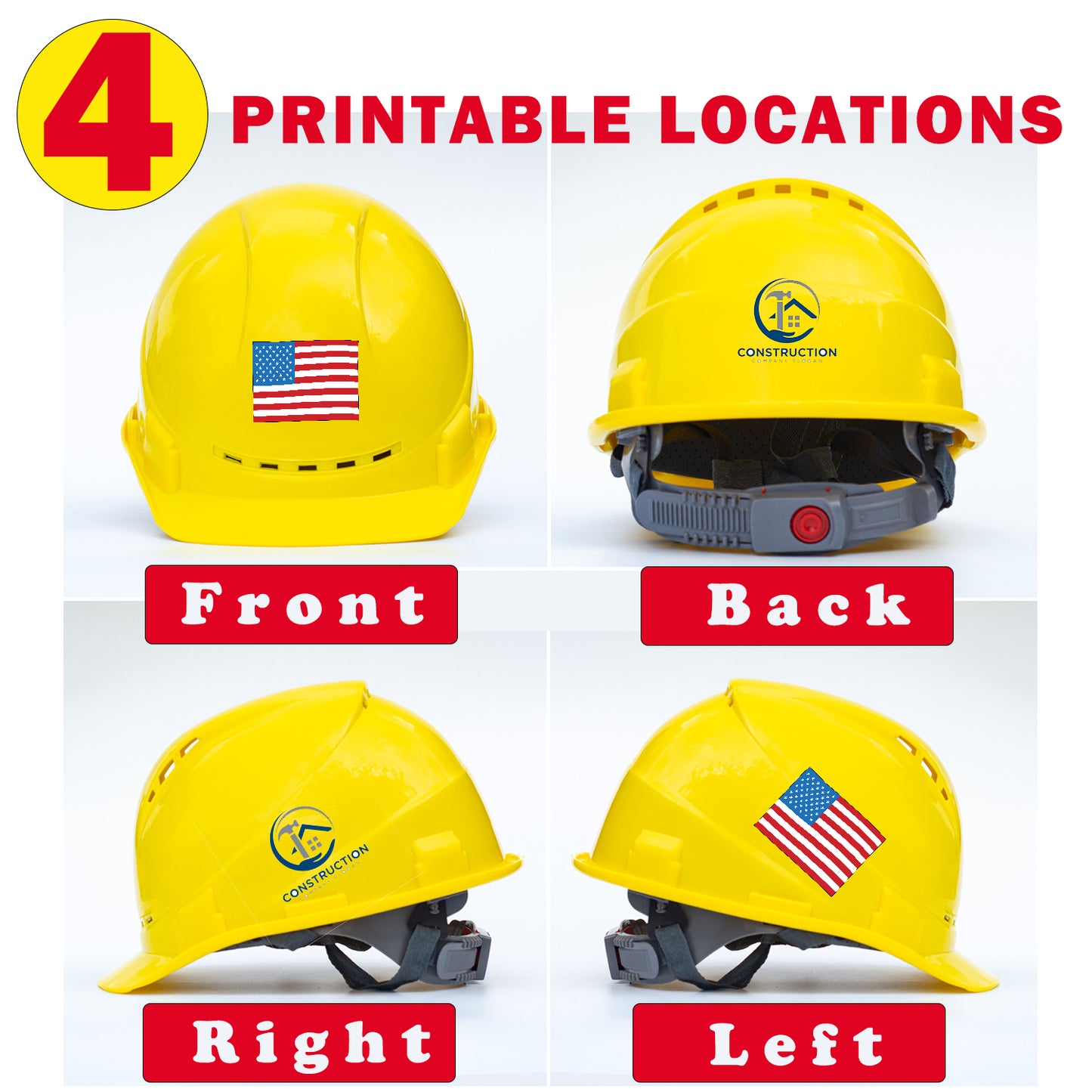Custom Construction Helmets Custom Hard Hats Personalized Any Logo/Text Full Brim Cap 4 Point Ratchet Suspension Hard Hat with Vents for Work,Home Improvement,Headwear Protection