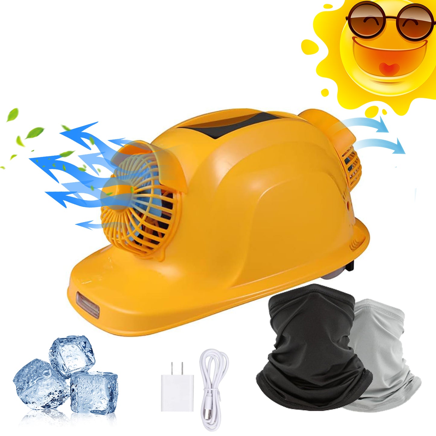 Construction Hard Hat Solar Helmet with 4 Fans,2 Face Masks,Double Cooling,Headlamp, Bluetooth Function,USB Phone Charging Port,Built-in High Capacity Battery for Home Improvement