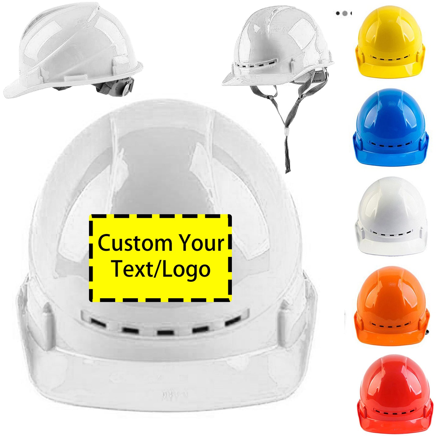 Custom Construction Helmets Custom Hard Hats Personalized Any Logo/Text Full Brim Cap 4 Point Ratchet Suspension Hard Hat with Vents for Work,Home Improvement,Headwear Protection